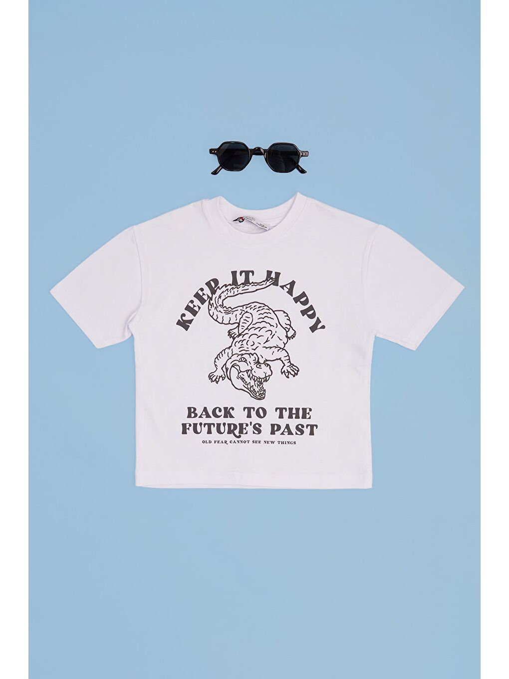 Beyaz Timsah Kabartma Baskılı Erkek Çocuk Tişört