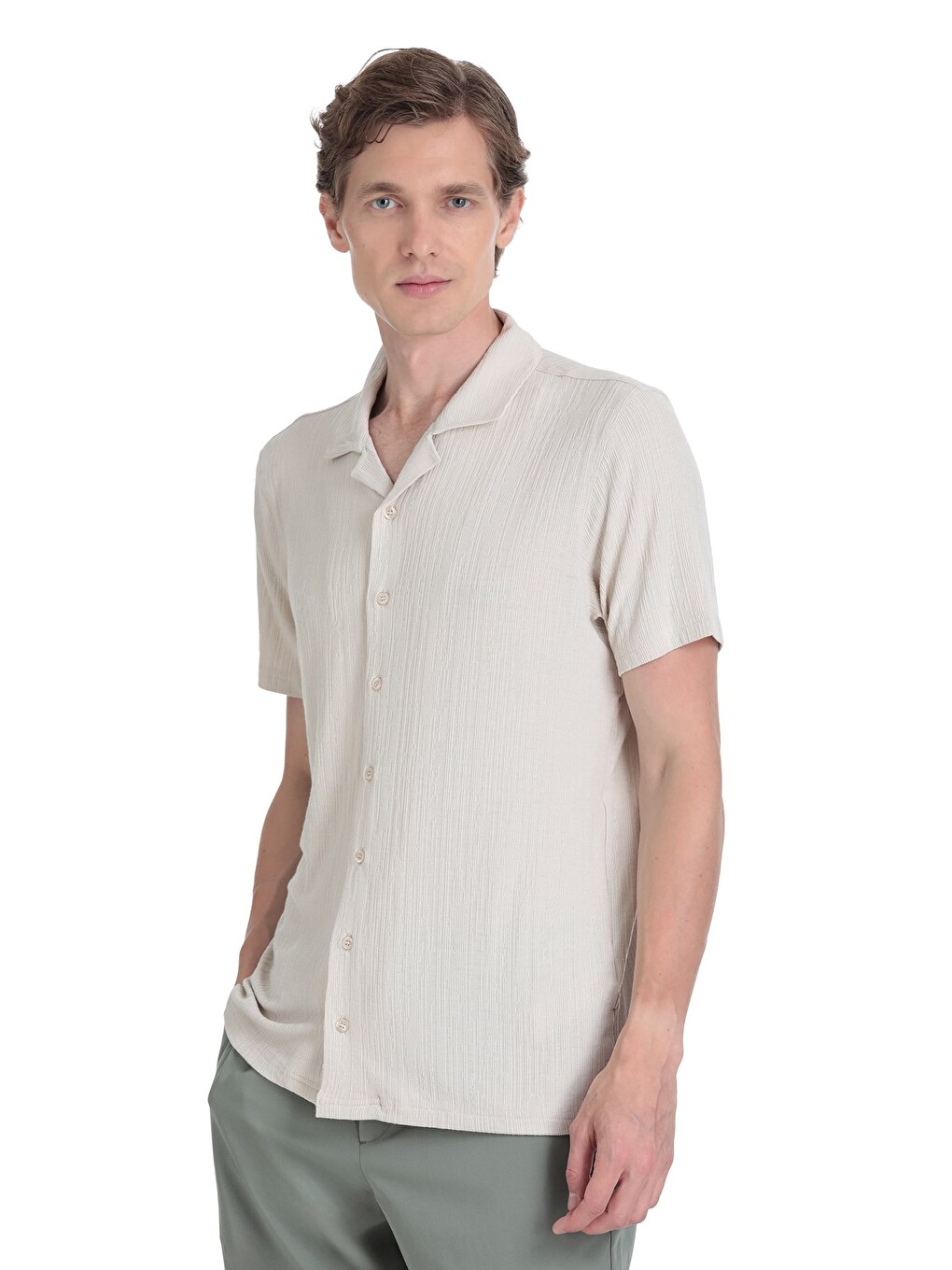 Bej Taş Regular Fit Apaş Yaka Gömlek-2