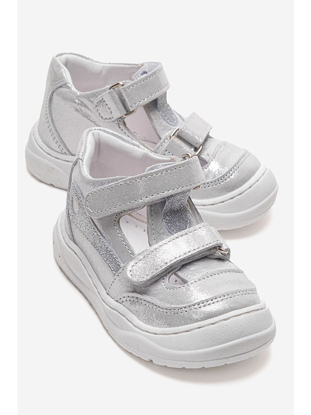 Gri Unisex Bebek Gümüş Hakiki Deri Günlük İlk Adım Ayakkabı