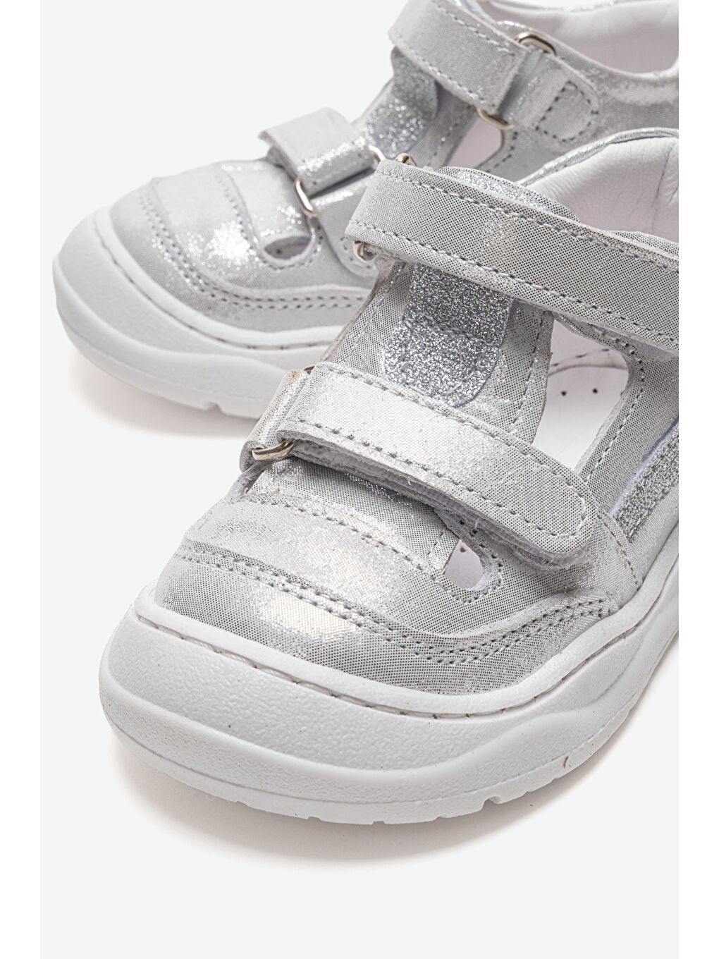 Gri Unisex Bebek Gümüş Hakiki Deri Günlük İlk Adım Ayakkabı-1