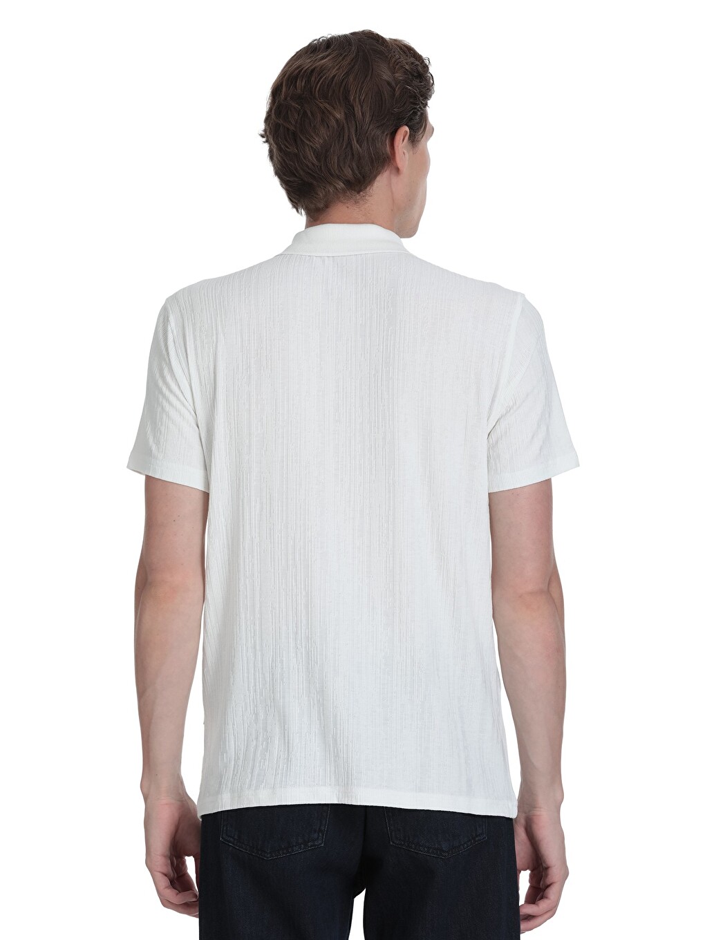 Beyaz Regular Fit Fermuarlı Polo Yaka Tişört-4
