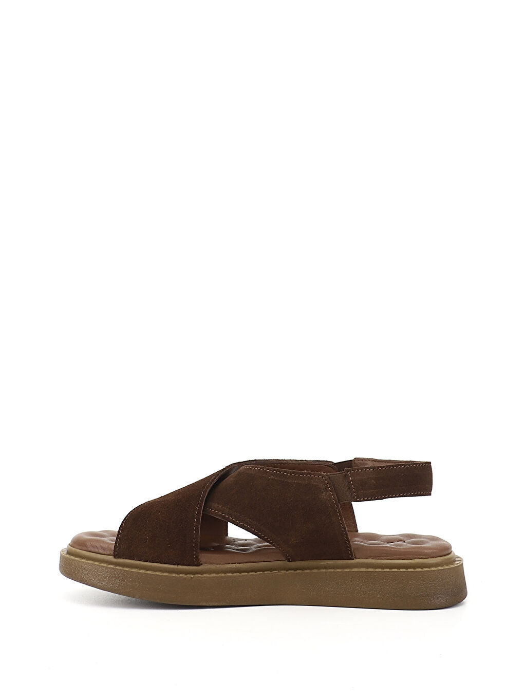 Kahverengi Kadın AÇIK KAHVERENGİ Çapraz Bantlı Dolgu Taban Hakiki Deri Comfort Sandalet-4