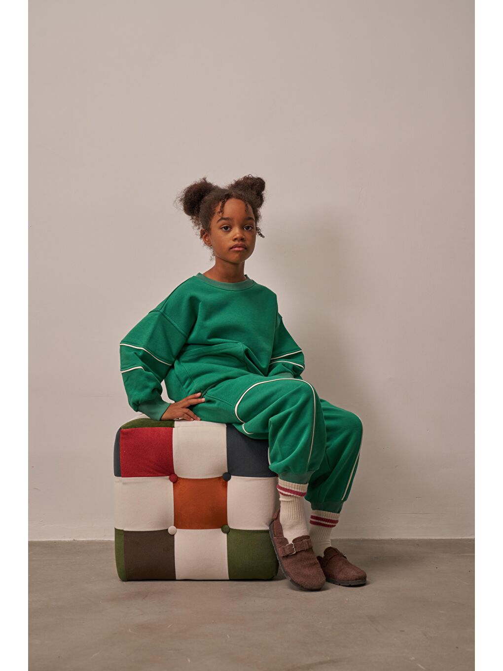 Yeşil Asimetrik Cep Detaylı Oversize Çocuk Alt Üst Takım-2