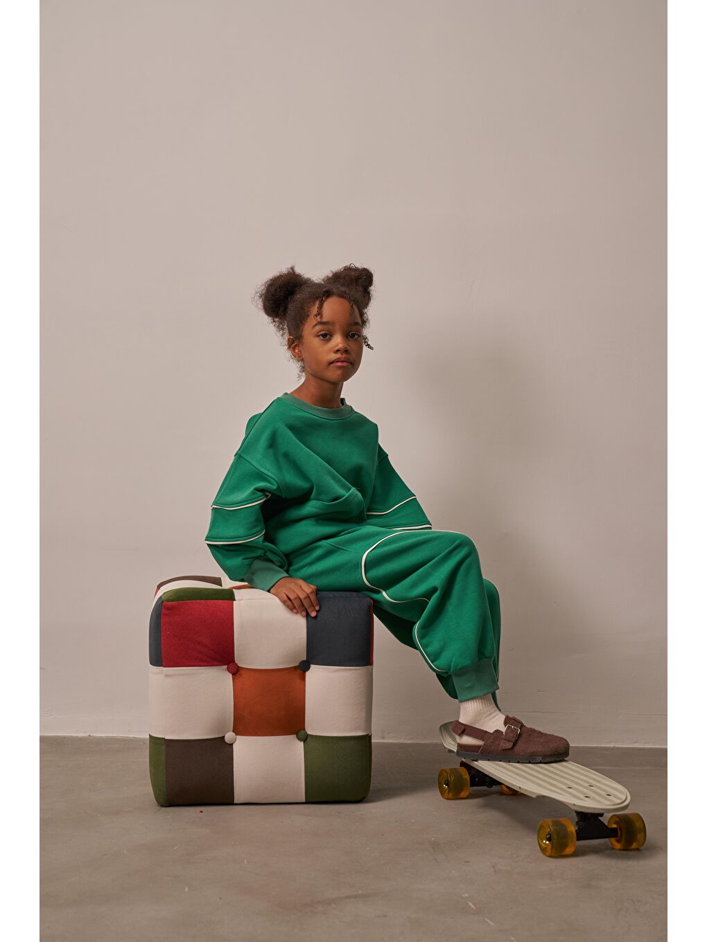 Yeşil Asimetrik Cep Detaylı Oversize Çocuk Alt Üst Takım-3