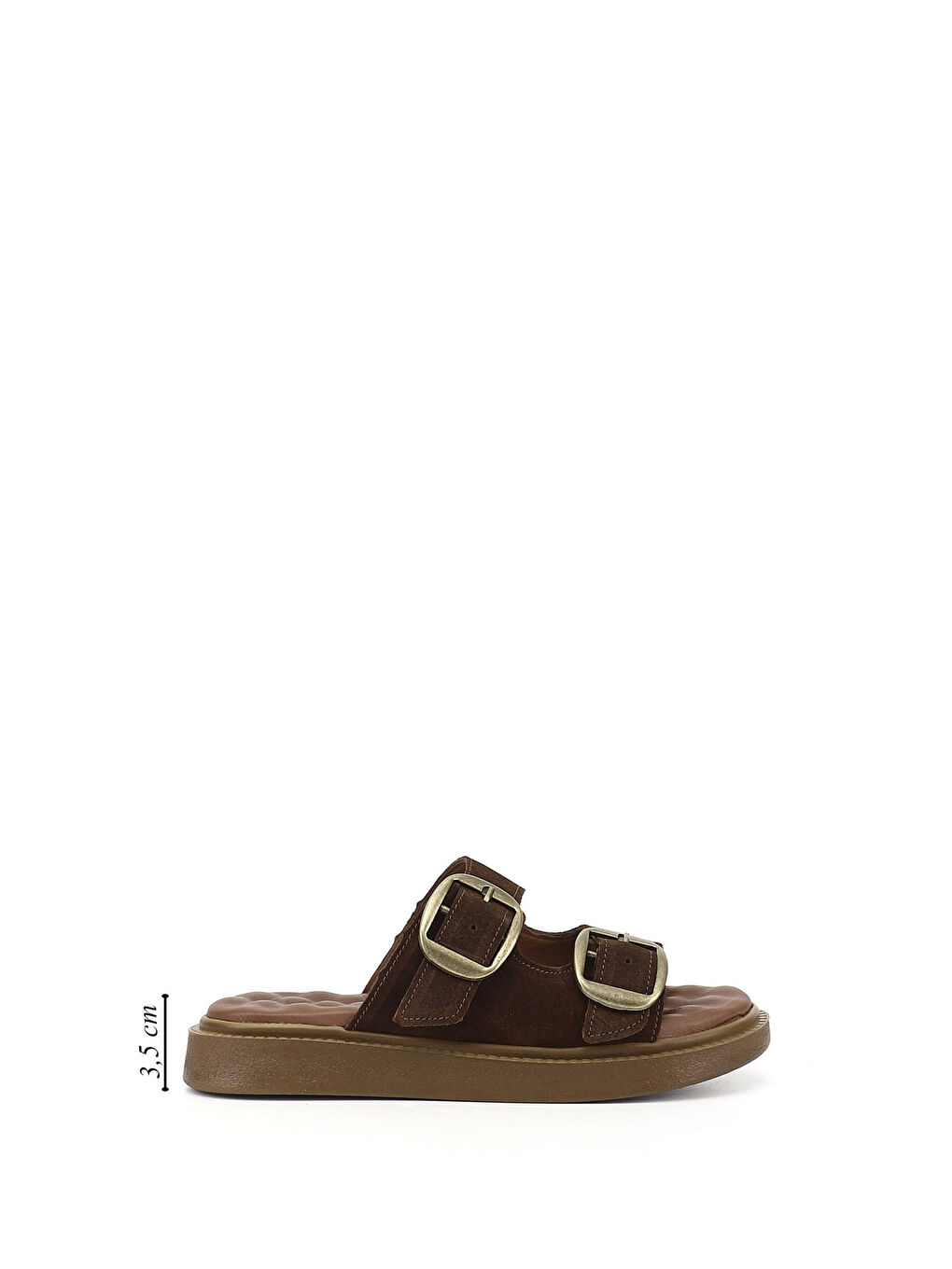 Kahverengi Kadın AÇIK KAHVERENGİ Tokalı Dolgu Taban Hakiki Deri Comfort Terlik-1