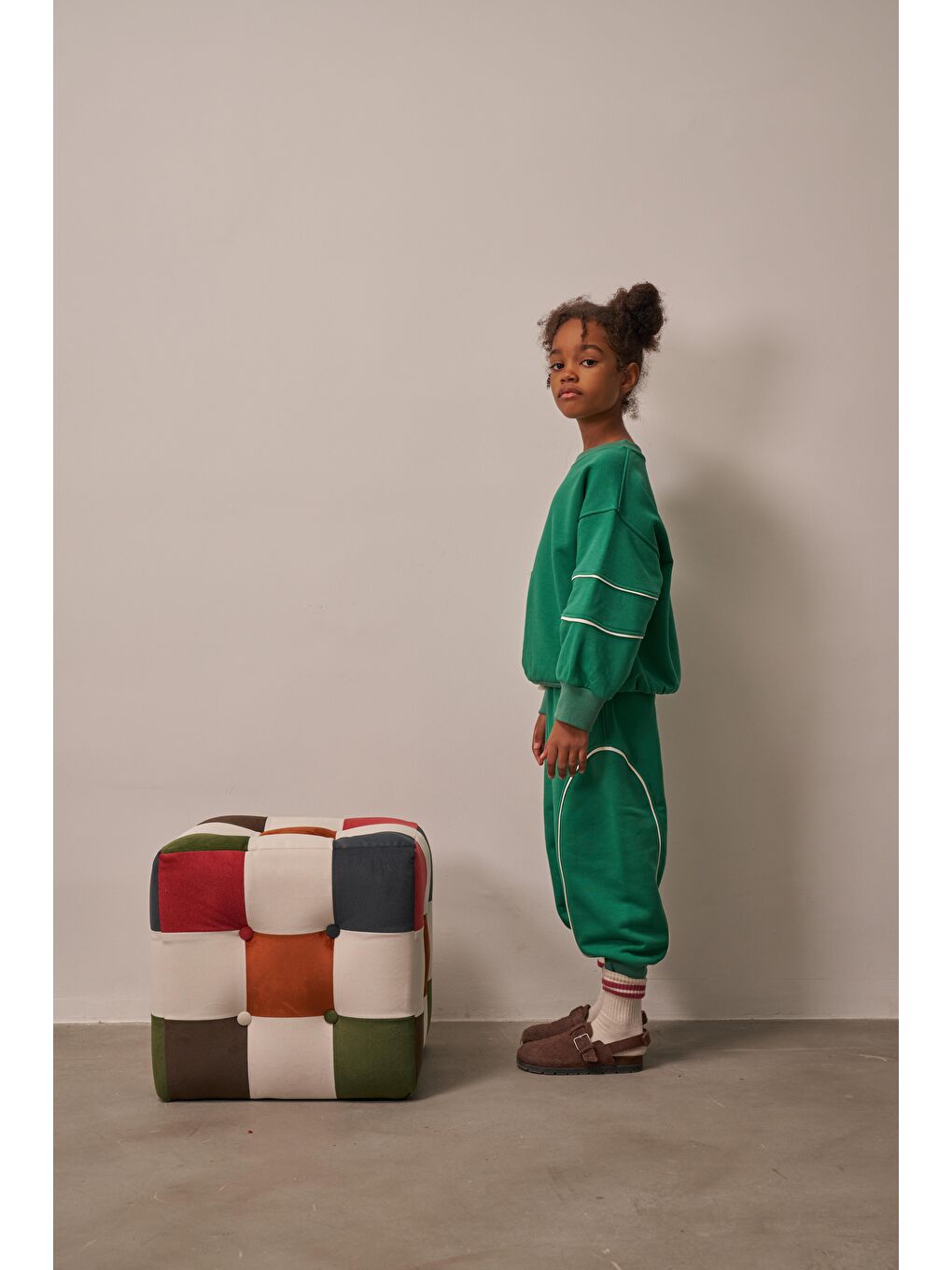 Yeşil Asimetrik Cep Detaylı Oversize Çocuk Alt Üst Takım-4