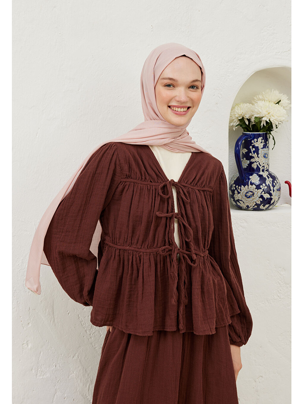 Pembe Rami Viskon Şal Pudra-4