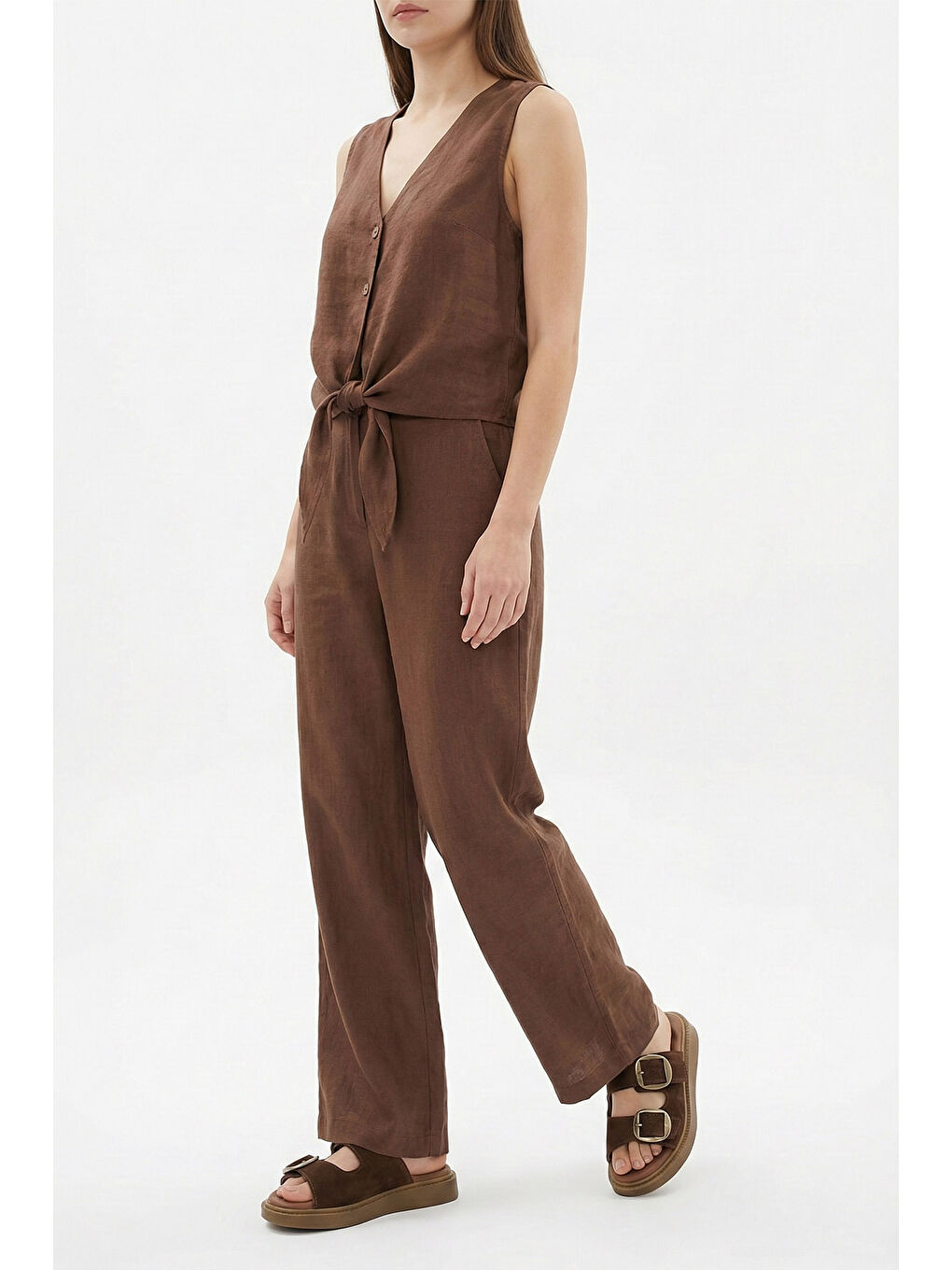 Kahverengi Kadın AÇIK KAHVERENGİ Tokalı Dolgu Taban Hakiki Deri Comfort Terlik-2