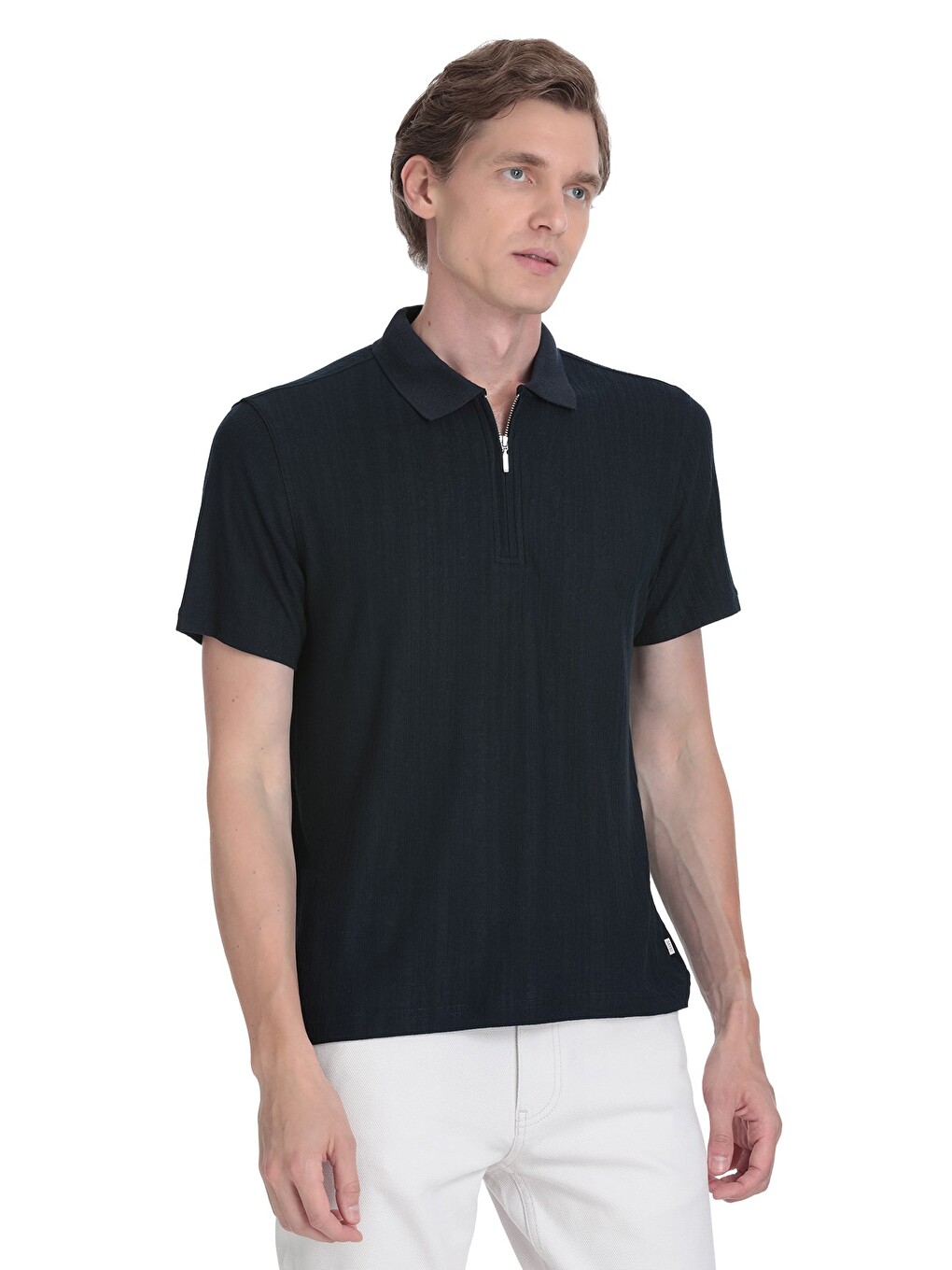 Lacivert Regular Fit Fermuarlı Polo Yaka Tişört