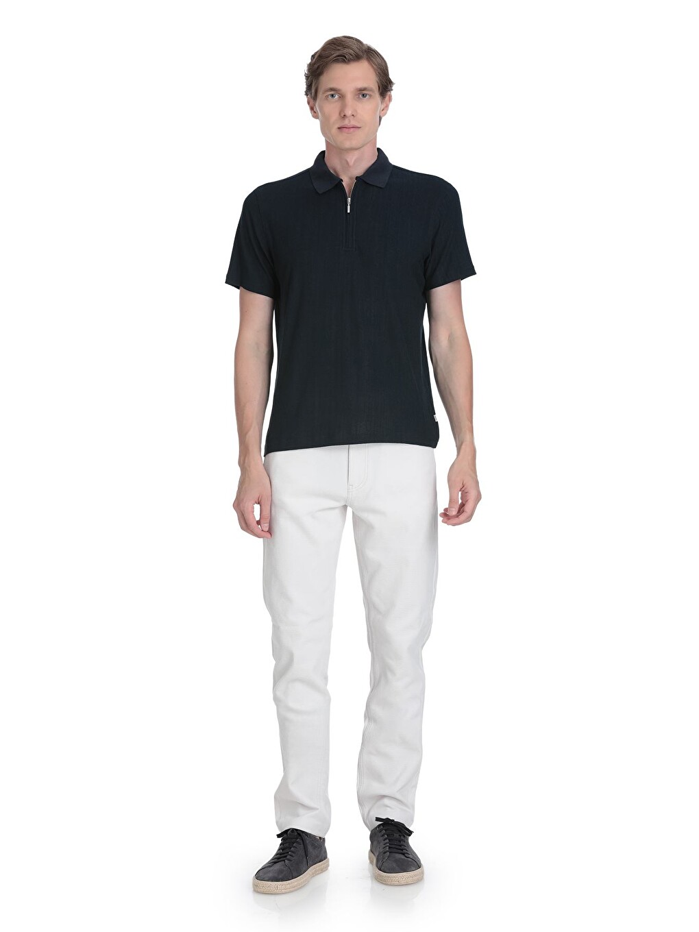 Lacivert Regular Fit Fermuarlı Polo Yaka Tişört-1