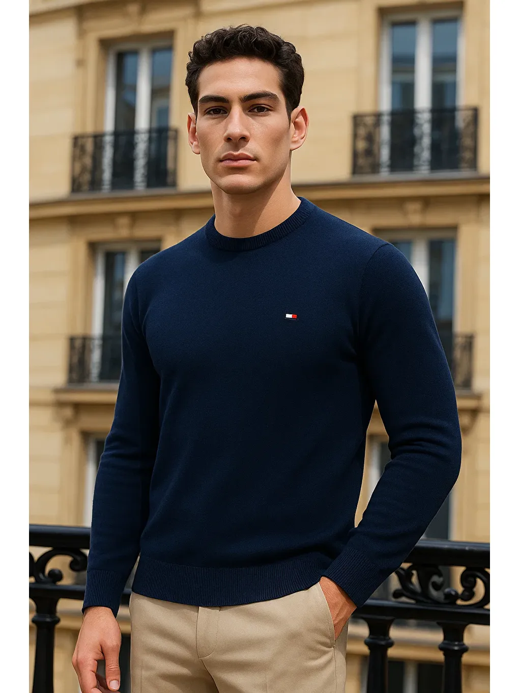 Erkek Kışlık Günlük Bisiklet Yaka Lacivert Kazak