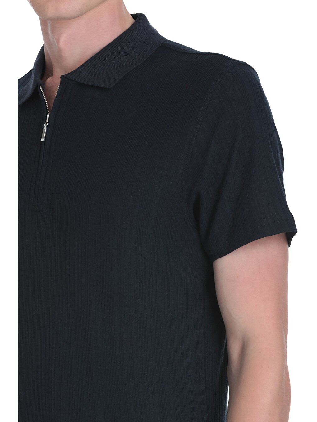 Lacivert Regular Fit Fermuarlı Polo Yaka Tişört-3
