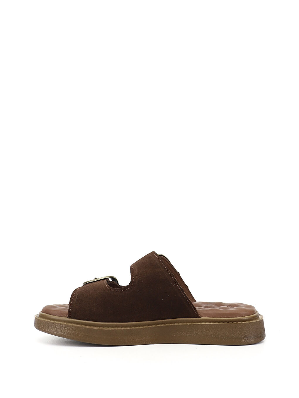 Kahverengi Kadın AÇIK KAHVERENGİ Tokalı Dolgu Taban Hakiki Deri Comfort Terlik-4