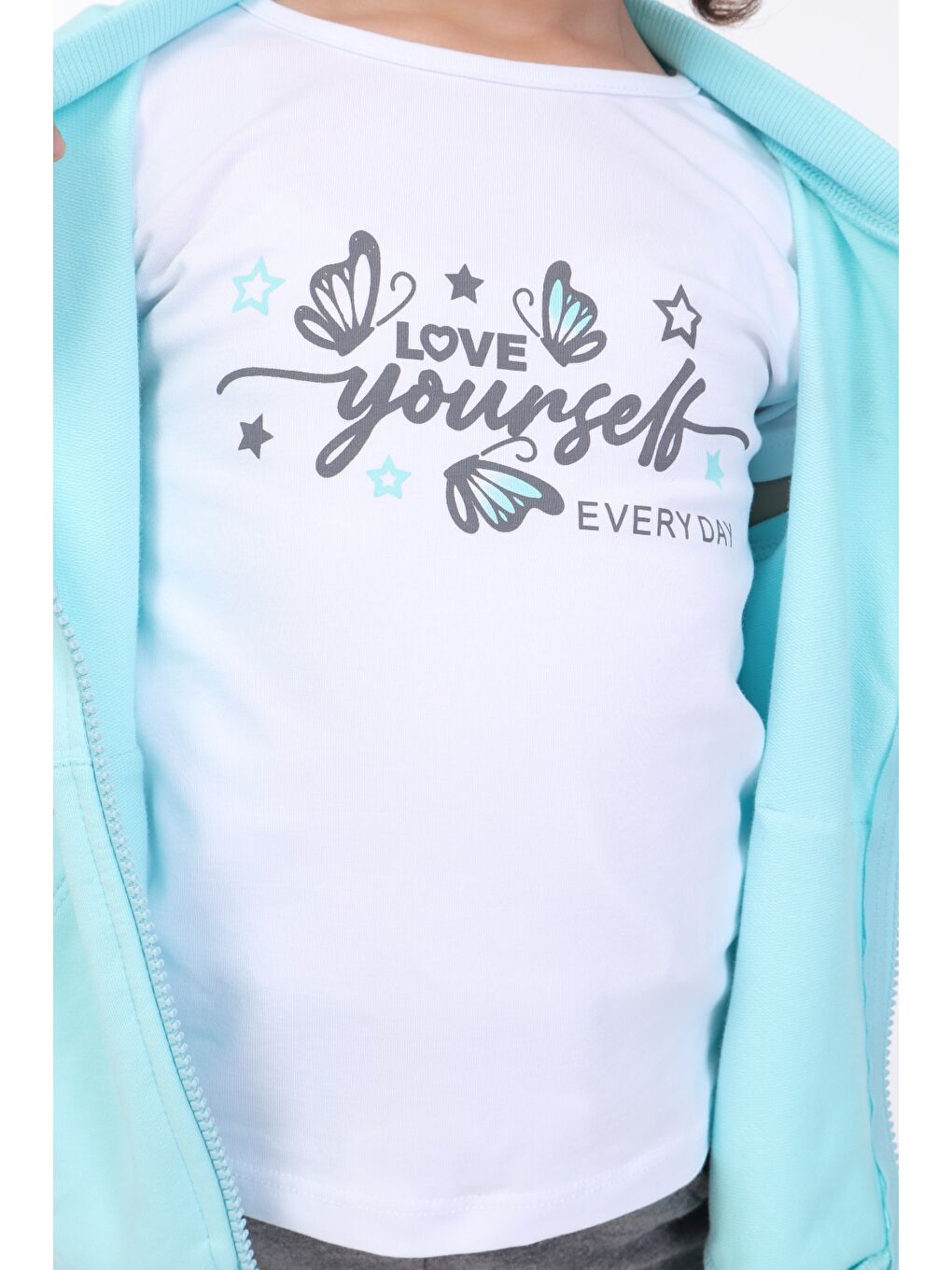 Turkuaz Kız Çocuk 3lü Baskılı Eşofman Takım-3