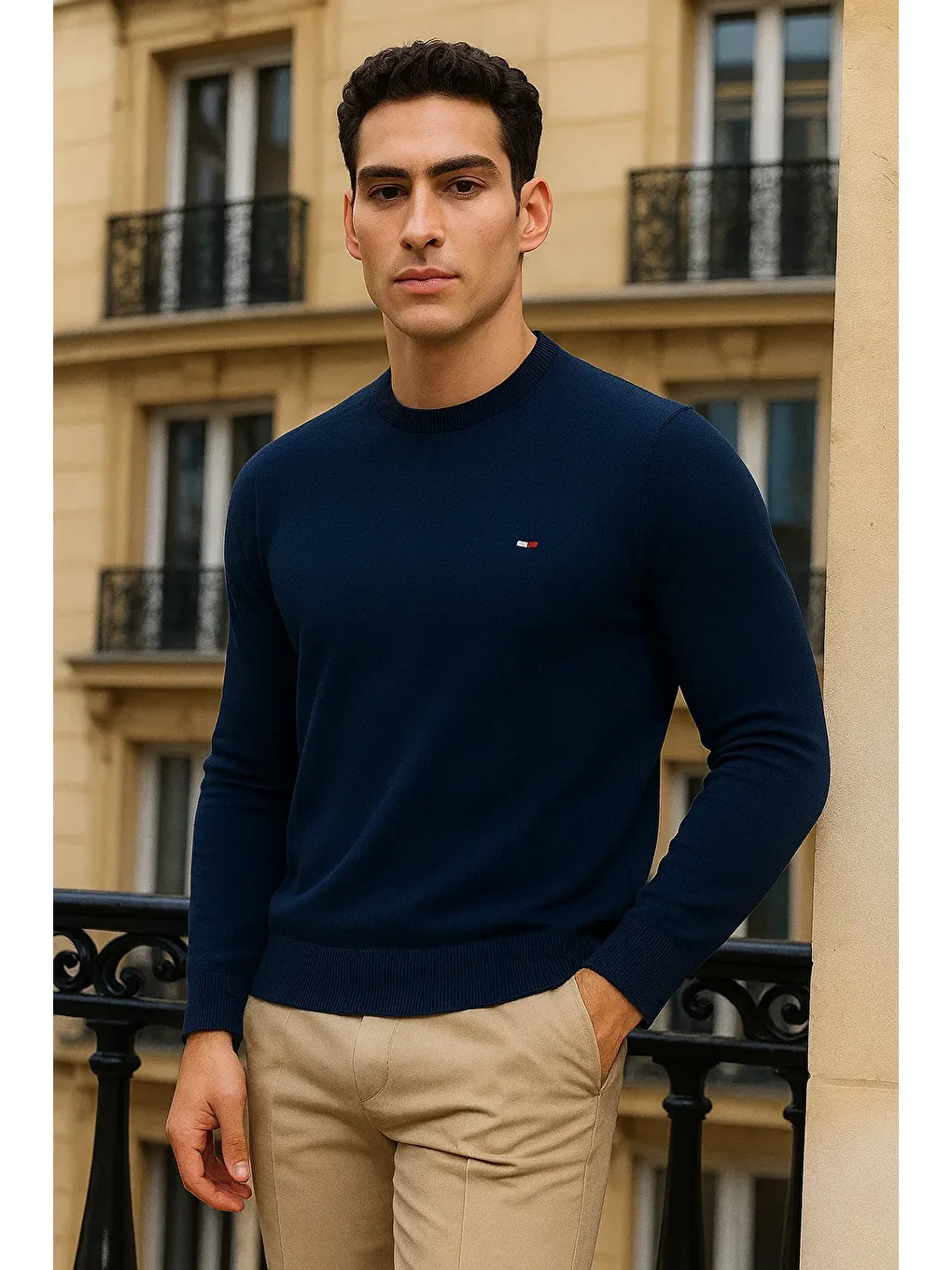 Erkek Kışlık Günlük Bisiklet Yaka Lacivert Kazak-2