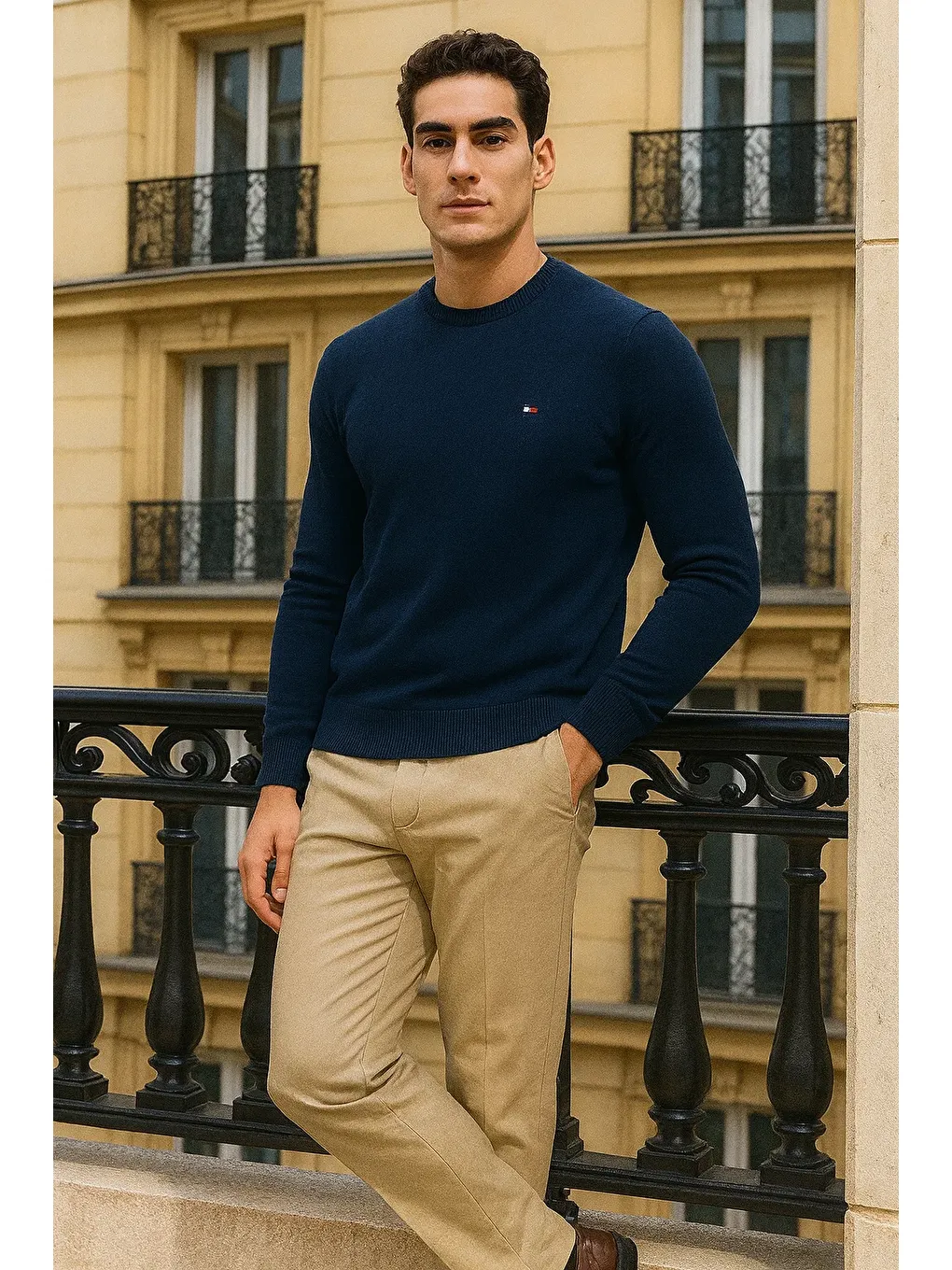 Erkek Kışlık Günlük Bisiklet Yaka Lacivert Kazak-3