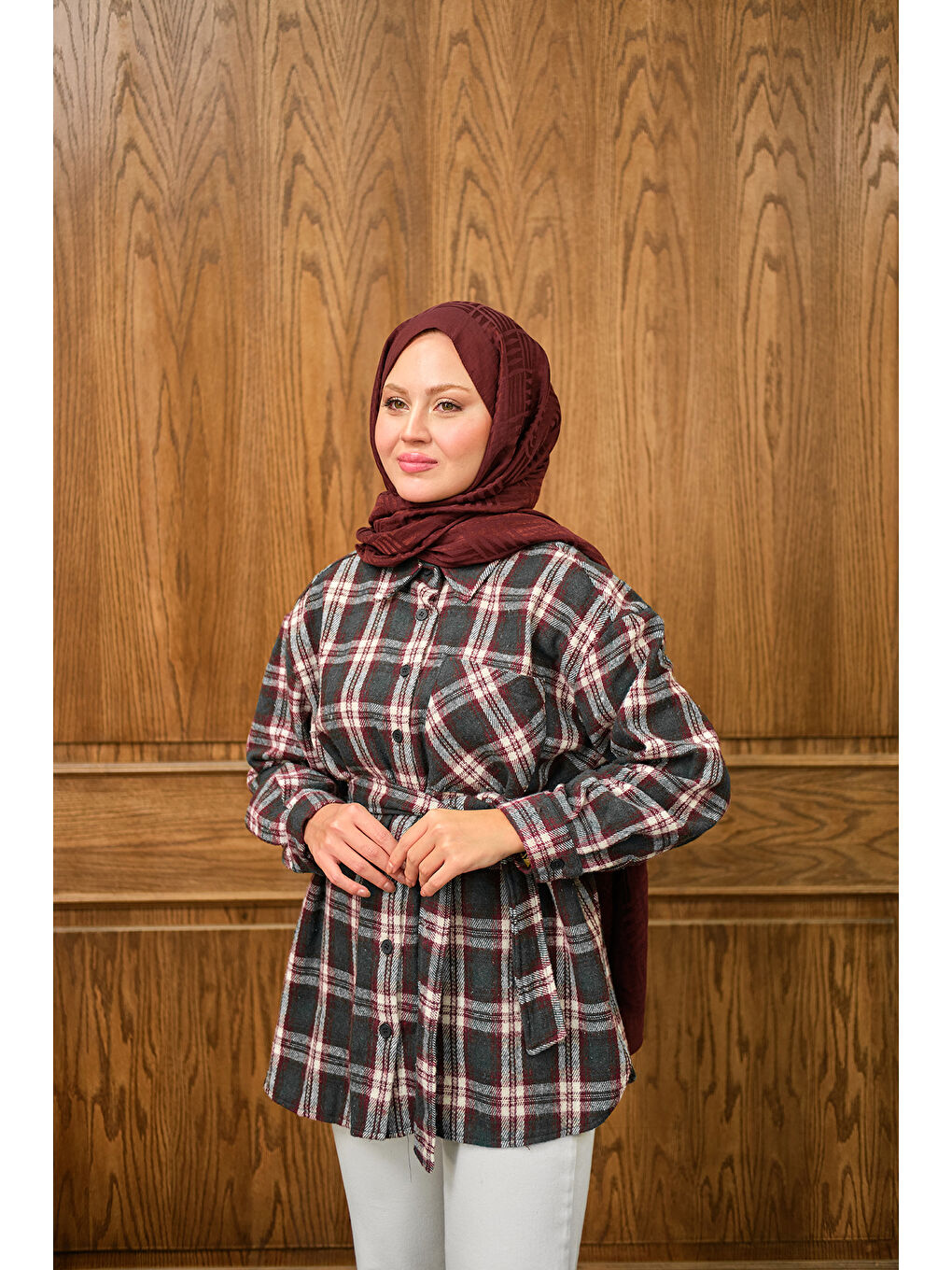 Kadın Ekose Desen Gömlek Yeşil-2