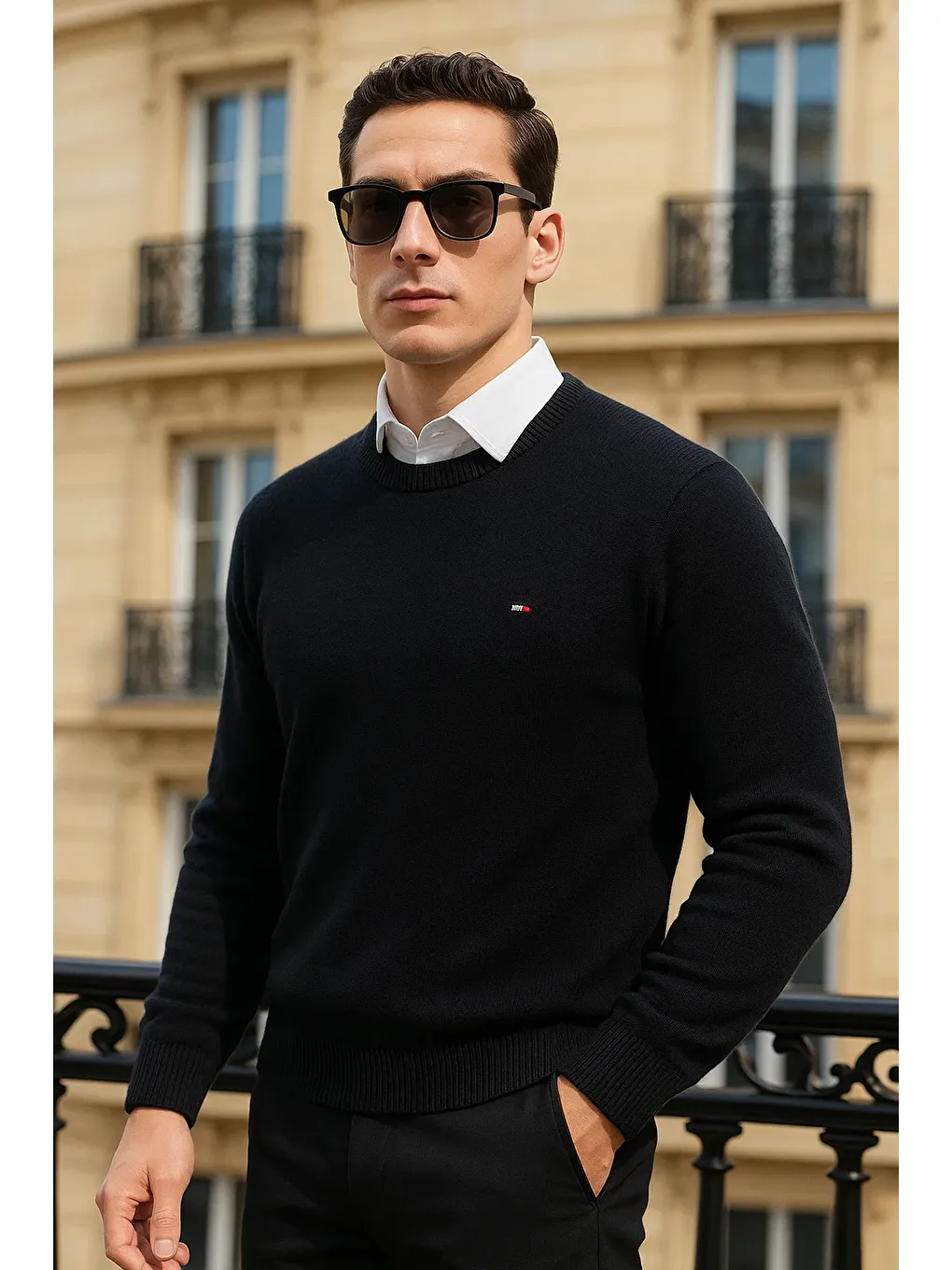 Erkek Kışlık Günlük Bisiklet Yaka Siyah Kazak