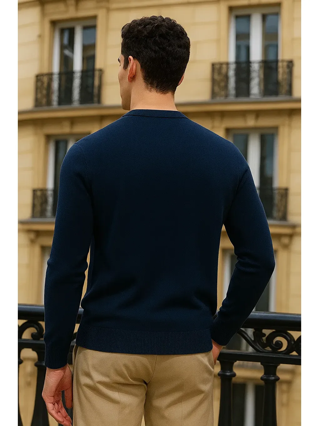 Erkek Kışlık Günlük Bisiklet Yaka Lacivert Kazak-4