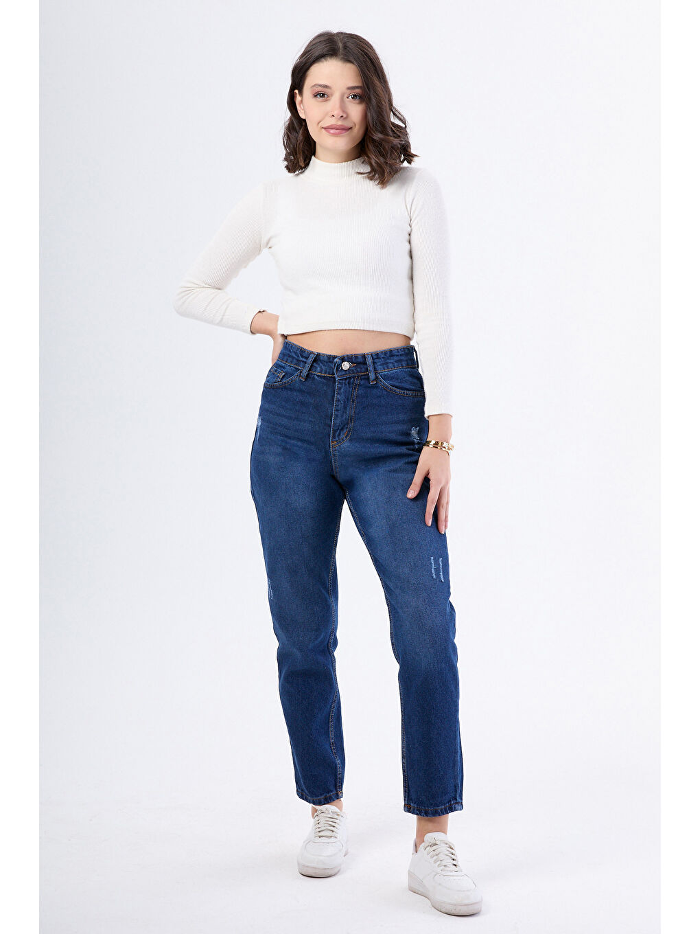 Yüksek Bel Mom Jeans Koyu Mavi - 23668
