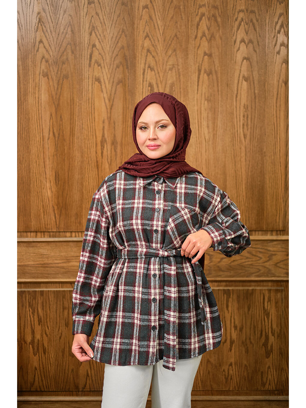 Kadın Ekose Desen Gömlek Yeşil-3