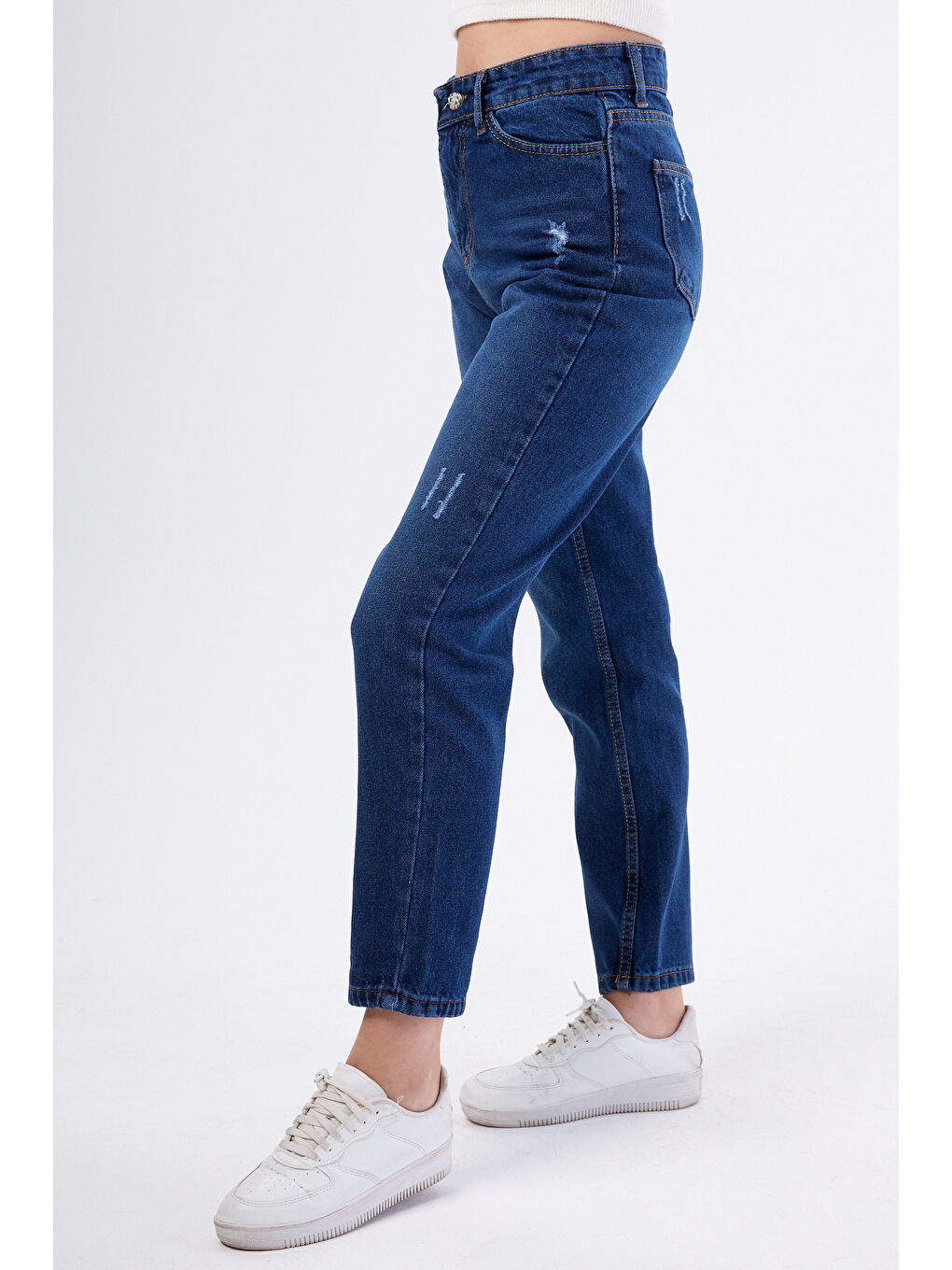 Yüksek Bel Mom Jeans Koyu Mavi - 23668-1