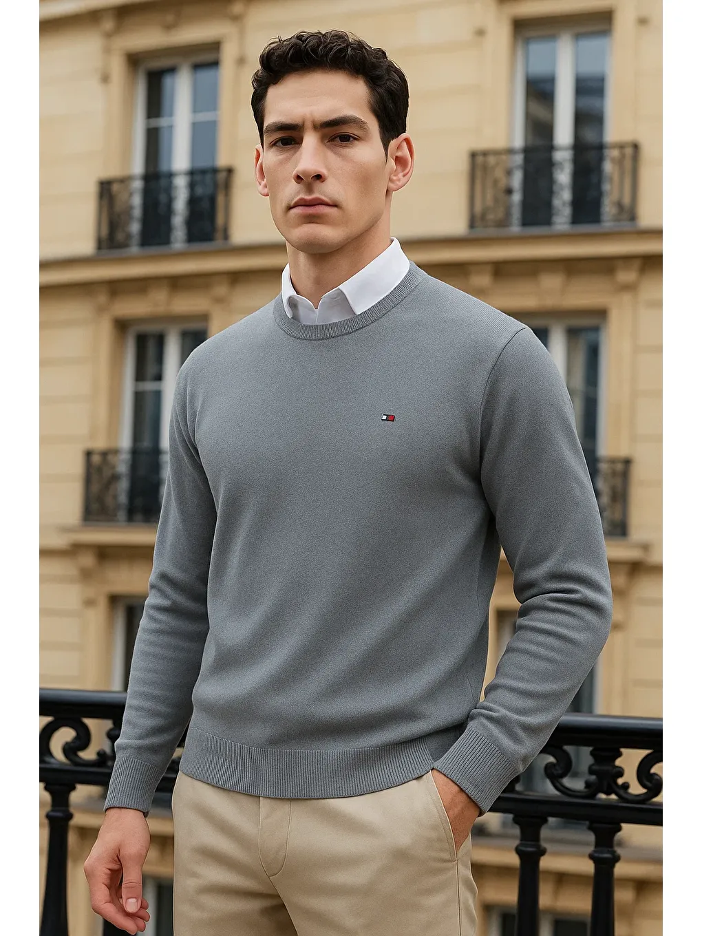 Erkek Kışlık Günlük Bisiklet Yaka Gri Kazak