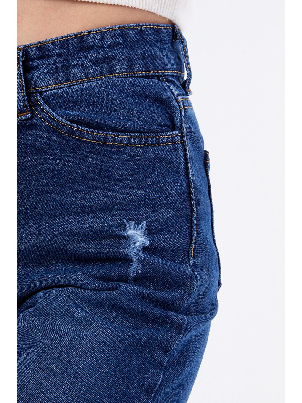 Yüksek Bel Mom Jeans Koyu Mavi - 23668-2