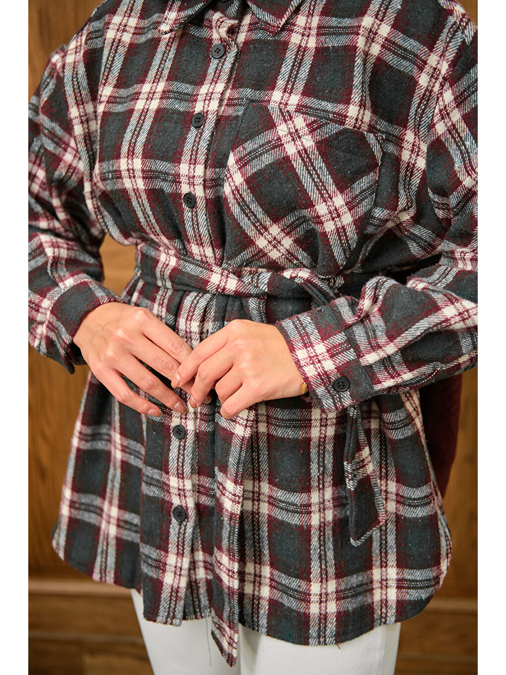 Kadın Ekose Desen Gömlek Yeşil-4