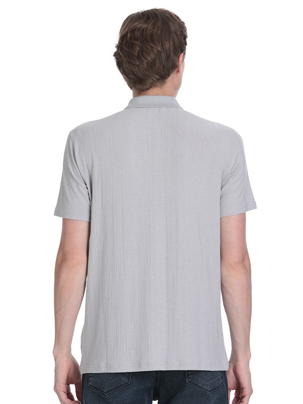 Gri Regular Fit Fermuarlı Polo Yaka Tişört-4