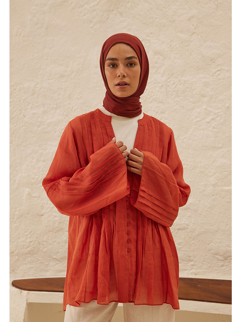 Rami Viskon Şal Bordo-1