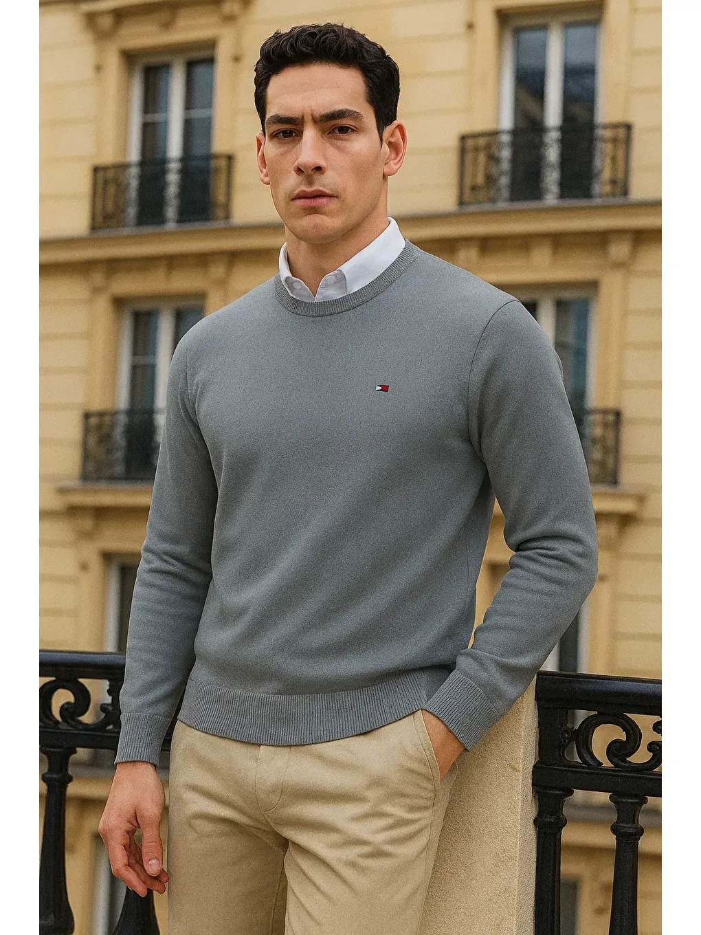 Erkek Kışlık Günlük Bisiklet Yaka Gri Kazak-3