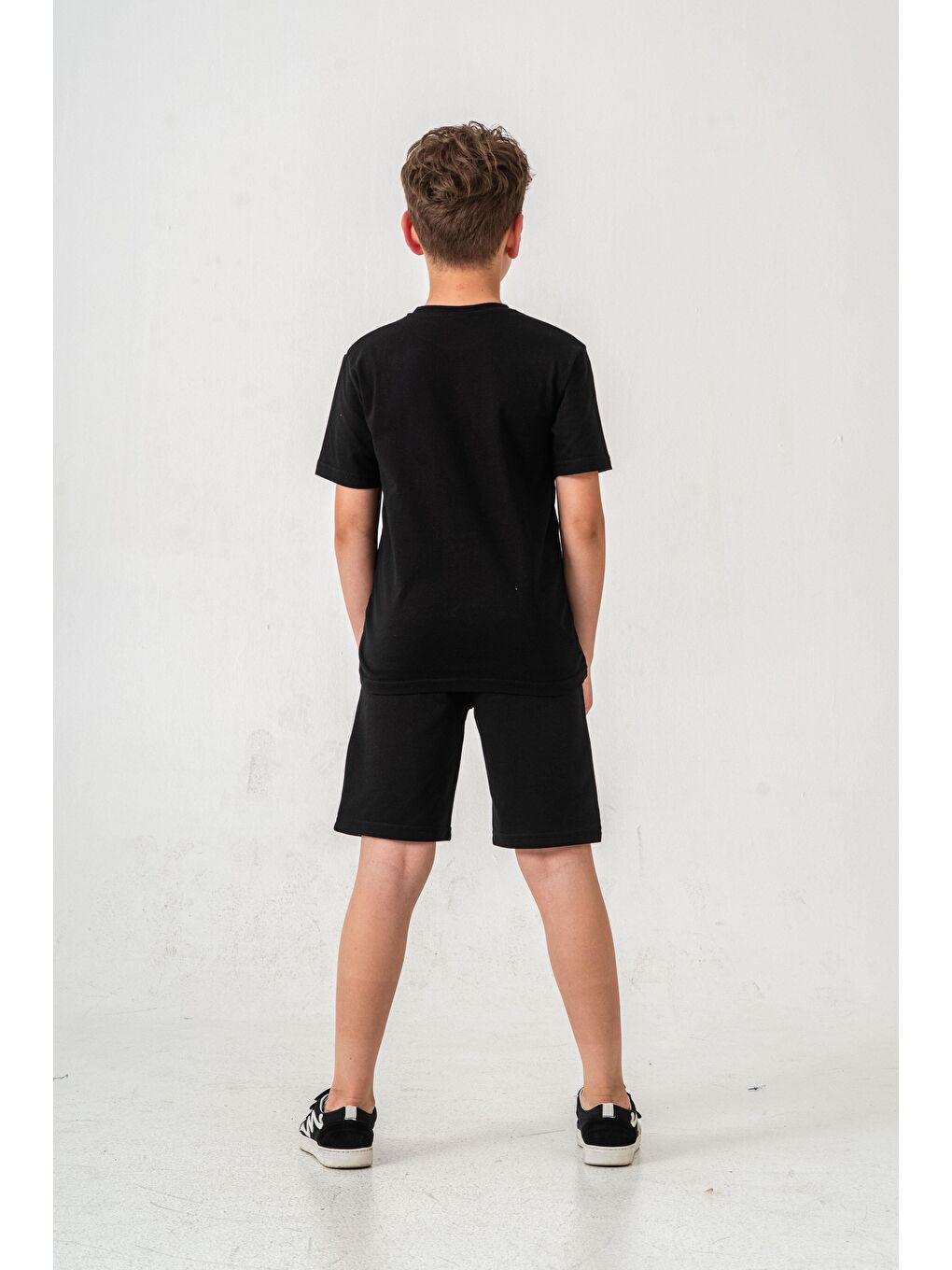 Siyah Vacation Time Baskılı Bacak  Baskı Detaylı  Erkek Çocuk Şort - Tişört Takımı-4