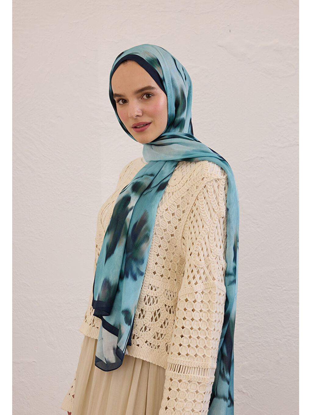 Dark Flora Desen Rami Şal Mavi-1