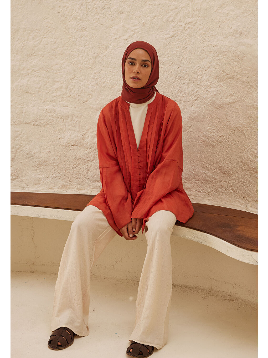 Rami Viskon Şal Bordo-3