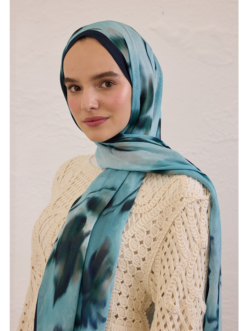 Dark Flora Desen Rami Şal Mavi-2