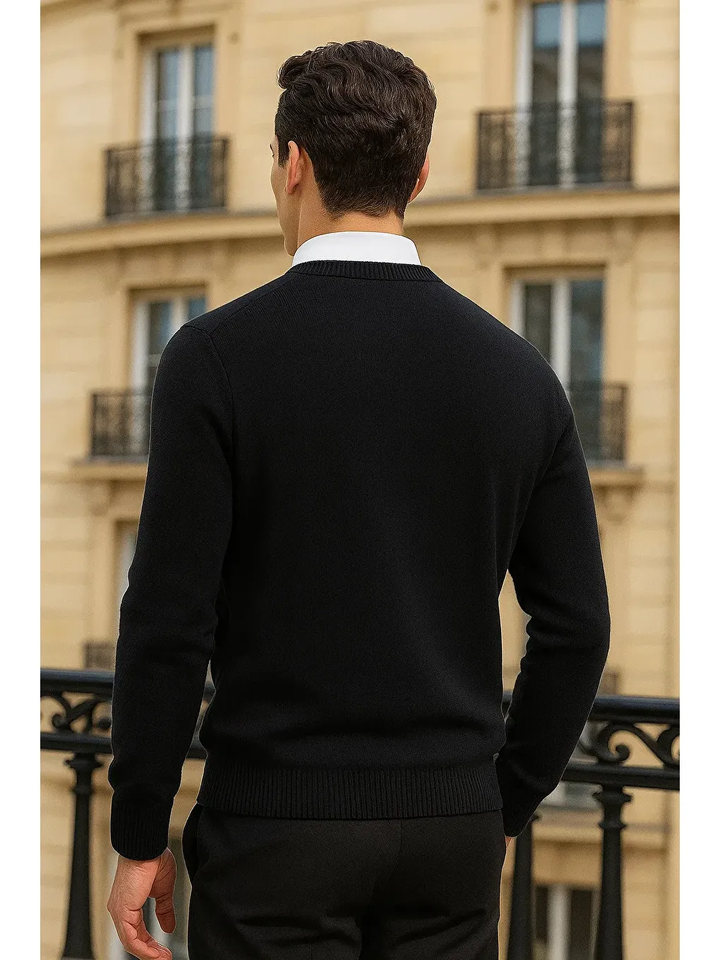 Erkek Kışlık Günlük Bisiklet Yaka Siyah Kazak-5