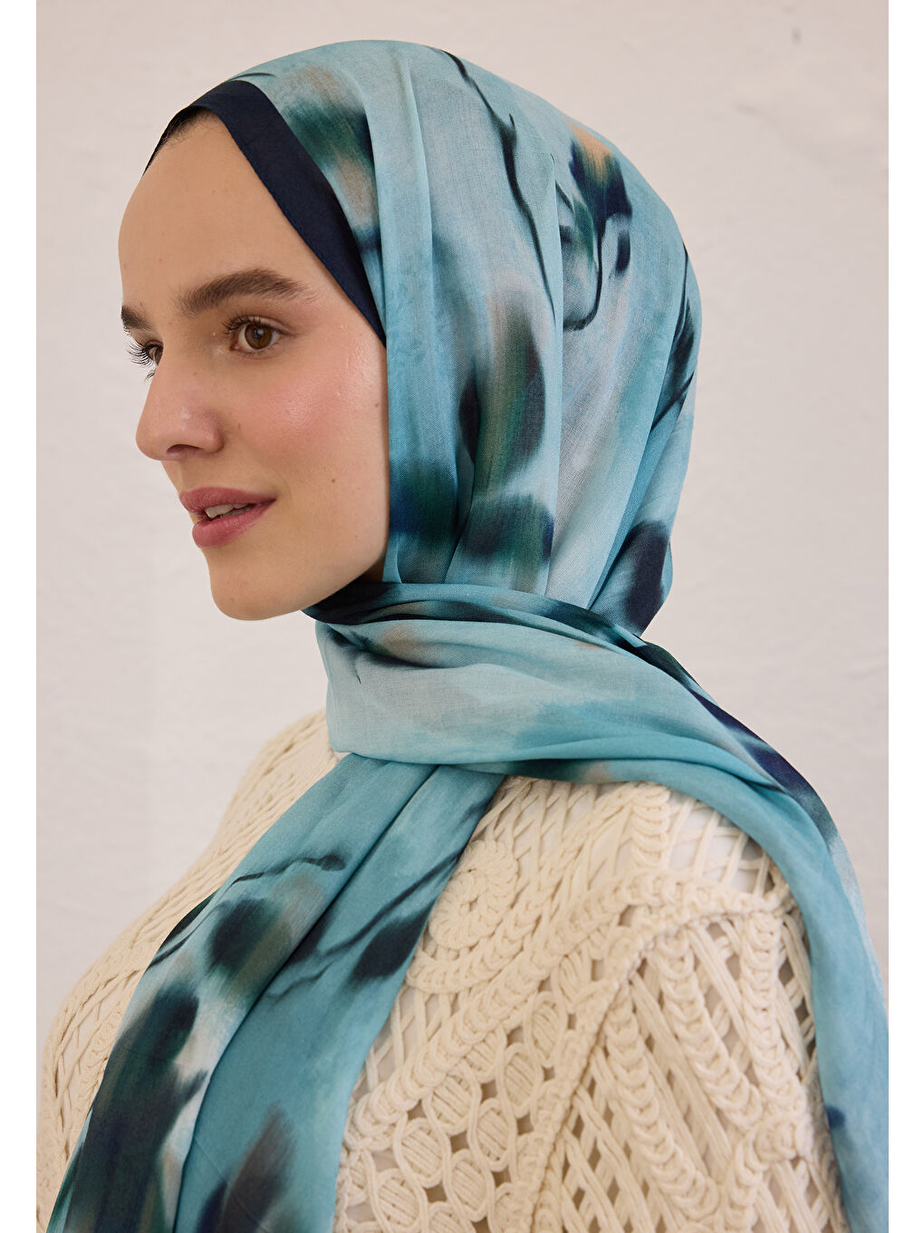 Dark Flora Desen Rami Şal Mavi-3