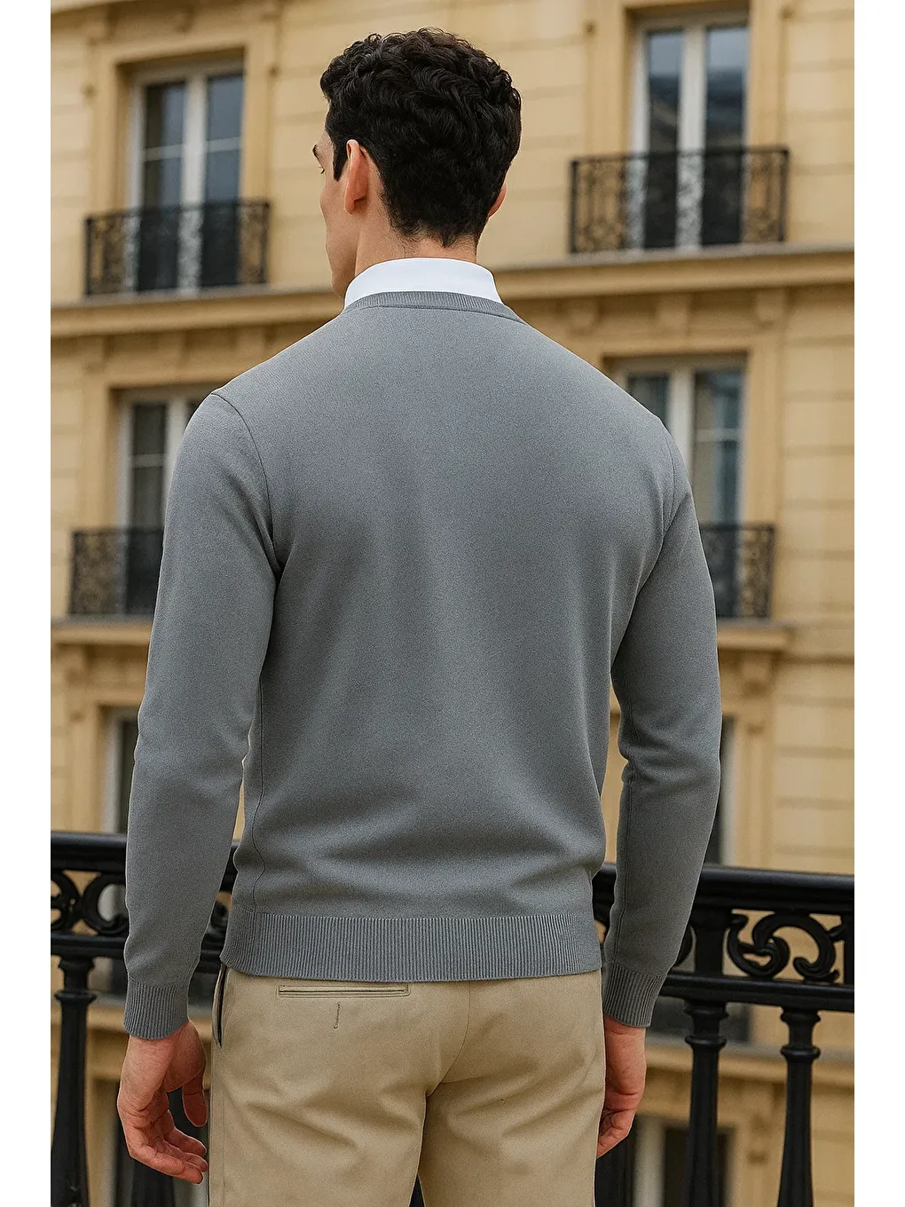 Erkek Kışlık Günlük Bisiklet Yaka Gri Kazak-5