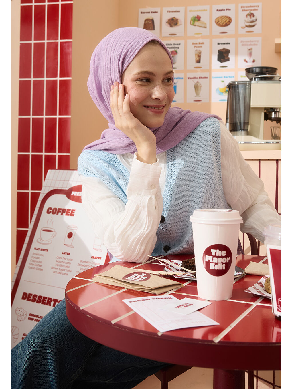 Pembe Pamuklu Keten Şal Taro Bubble Tea