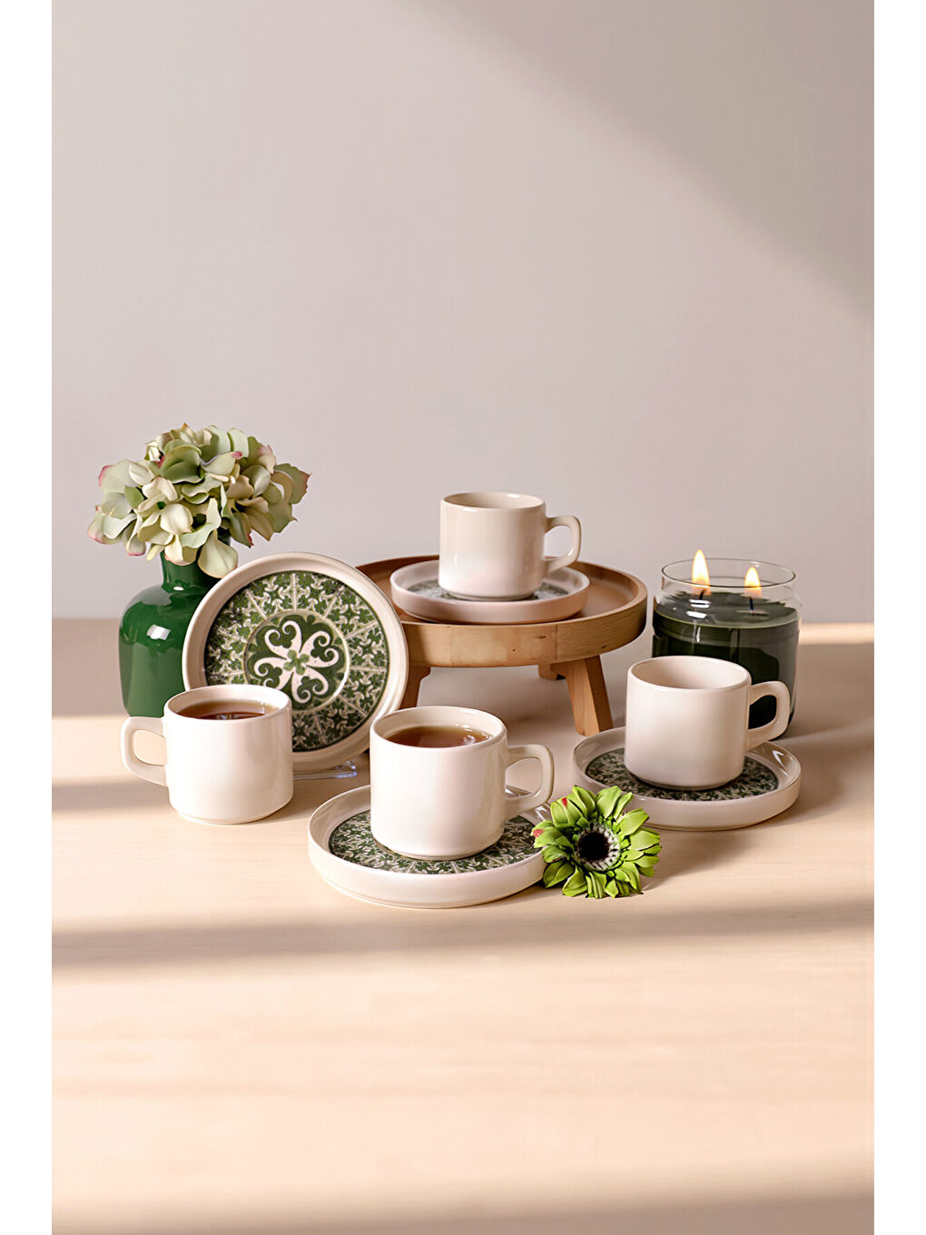 Karışık Timeless Green Stackable Çay Takımı 8 Parça 4 Kişilik-3