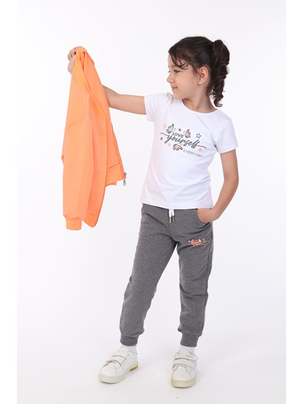 Turuncu Kız Çocuk 3lü Baskılı Eşofman Takım-2