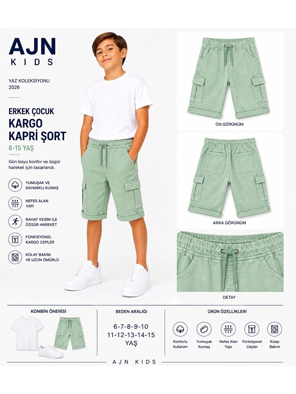 Turkuaz Kids  Erkek Çocuk Kargo Şort-1