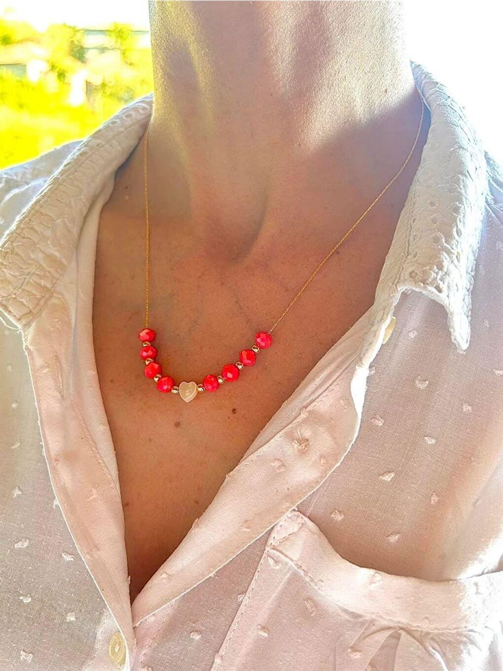 Turuncu Kristal Gold Kalp Kolye