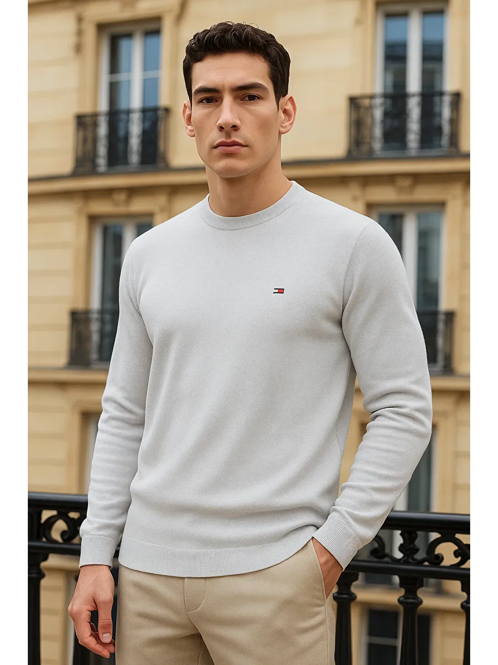 Erkek Kışlık Günlük Bisiklet Yaka Beyaz Kazak-1