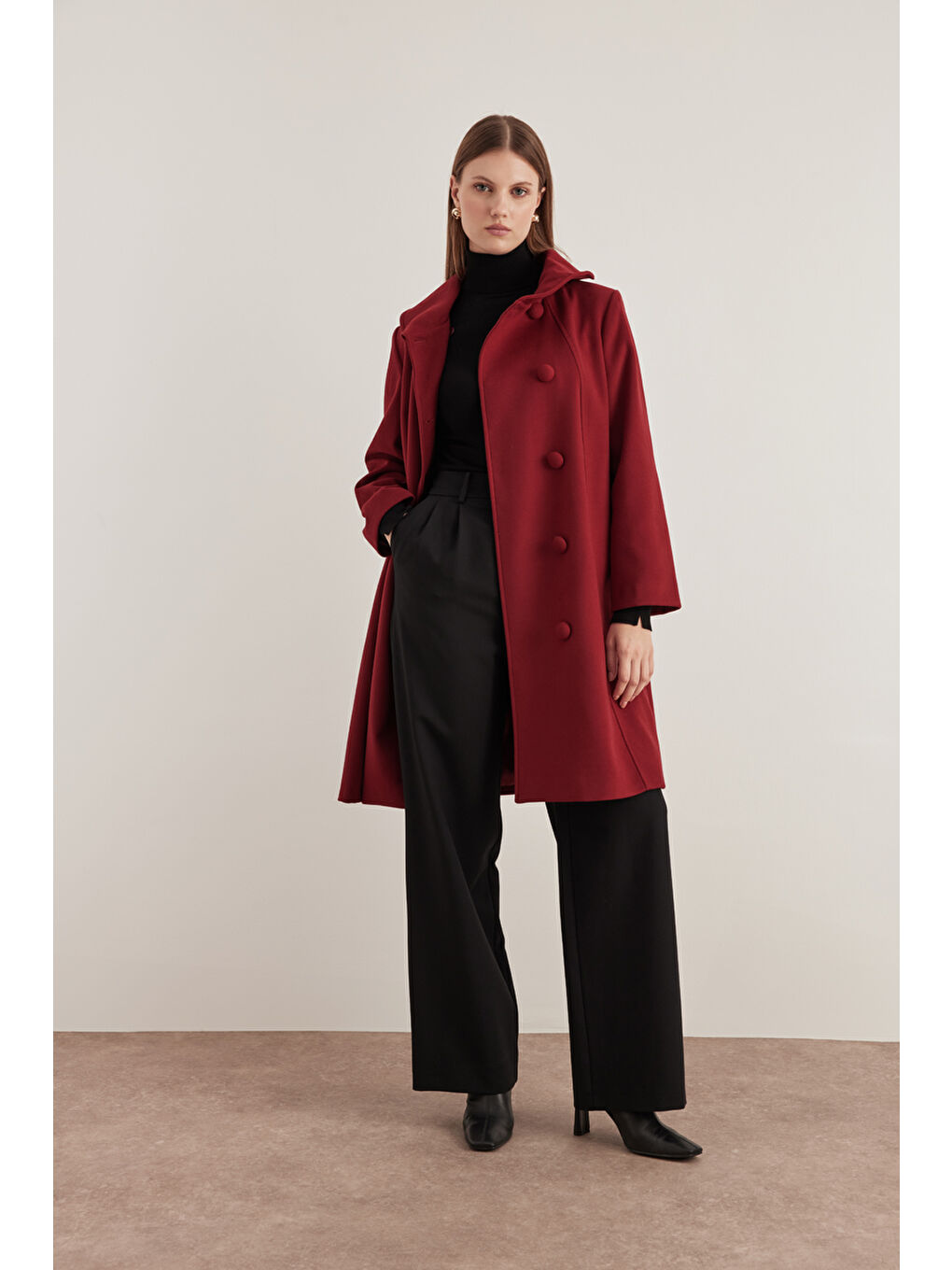 Bordo 8578112 Asimetrik Yaka Kaban-1