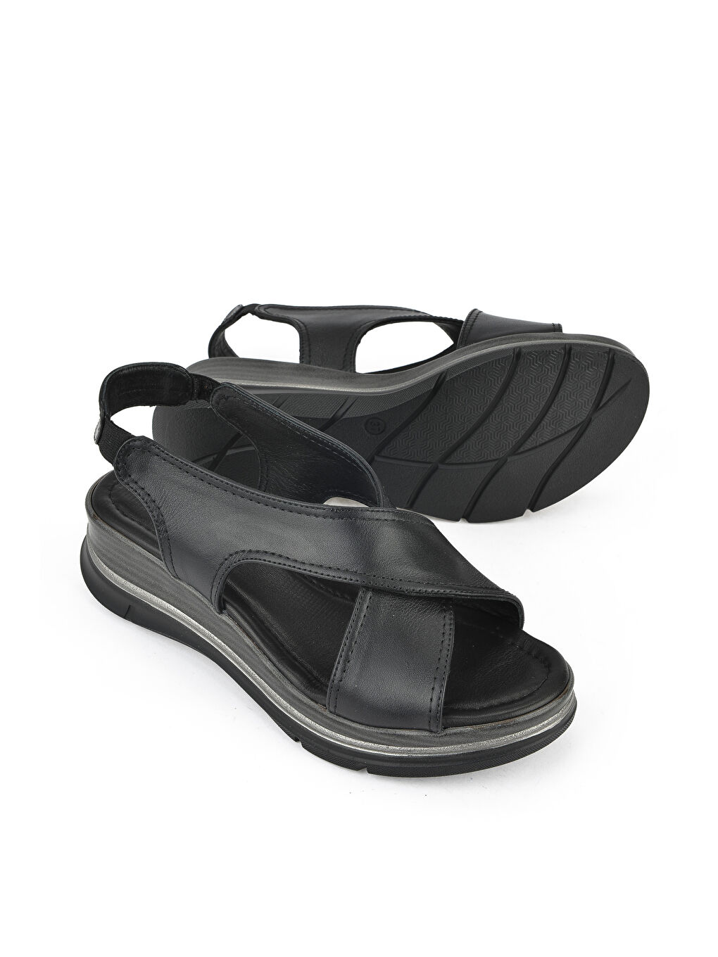 Kadın Hakiki Deri Dolgu Topuk Sandalet 1511020Z2562 Siyah-3