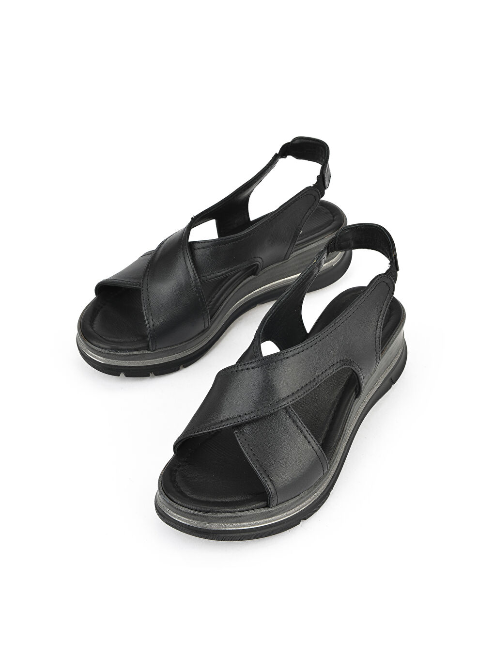 Kadın Hakiki Deri Dolgu Topuk Sandalet 1511020Z2562 Siyah-4