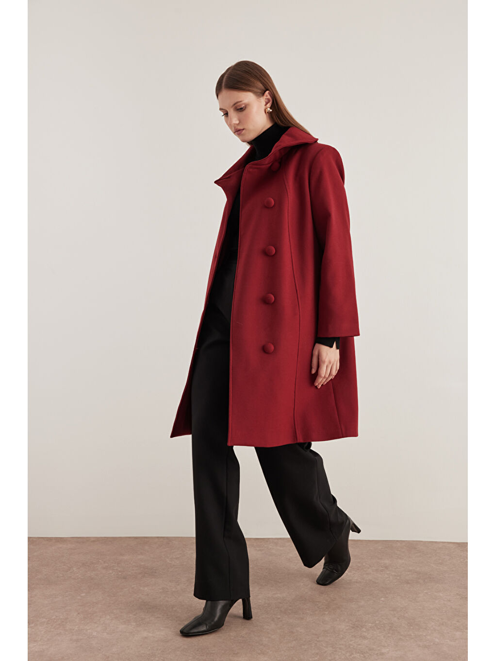 Bordo 8578112 Asimetrik Yaka Kaban-2