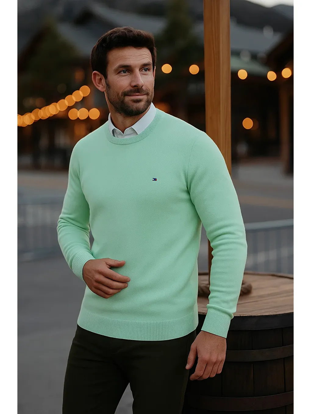 Yeşil Erkek Basic Kışlık Uzun Mint Kazak